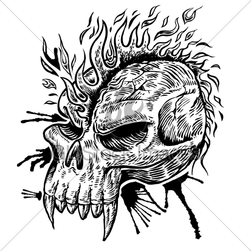 500x500 Skull Hand Draw With Flame Gl Stock Images - Skull Hand Drawing