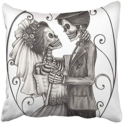 425x425 Throw Pillow Covers Print Wedding Skull Hand Drawing - Skull Hand Drawing