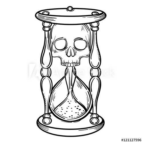 500x500 Decorative Antique Death Hourglass Illustration With Skull Hand - Skull Hand Drawing