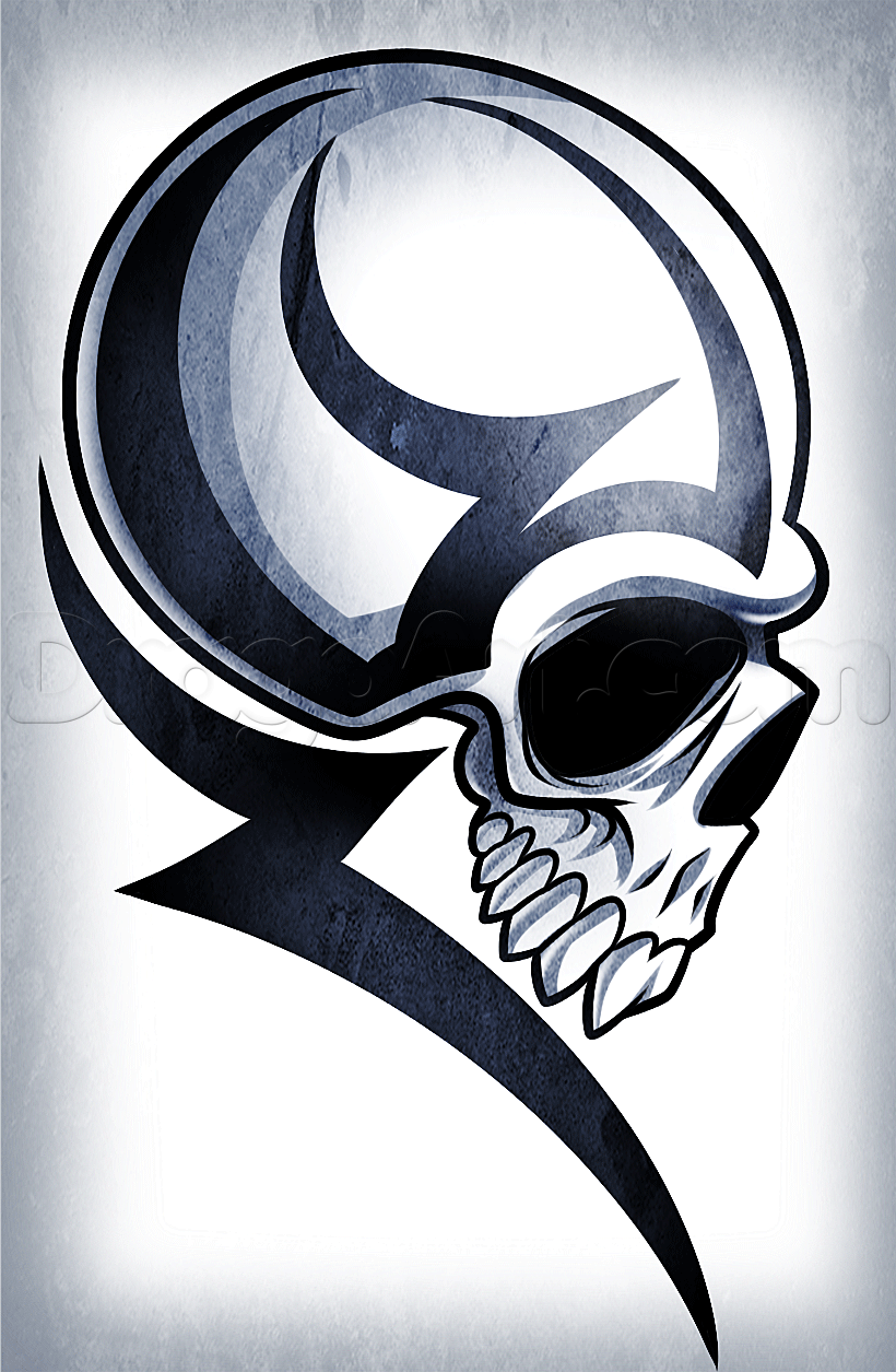 820x1255 How To Draw A Tribal Skull Head, Step - Skull Head Drawing