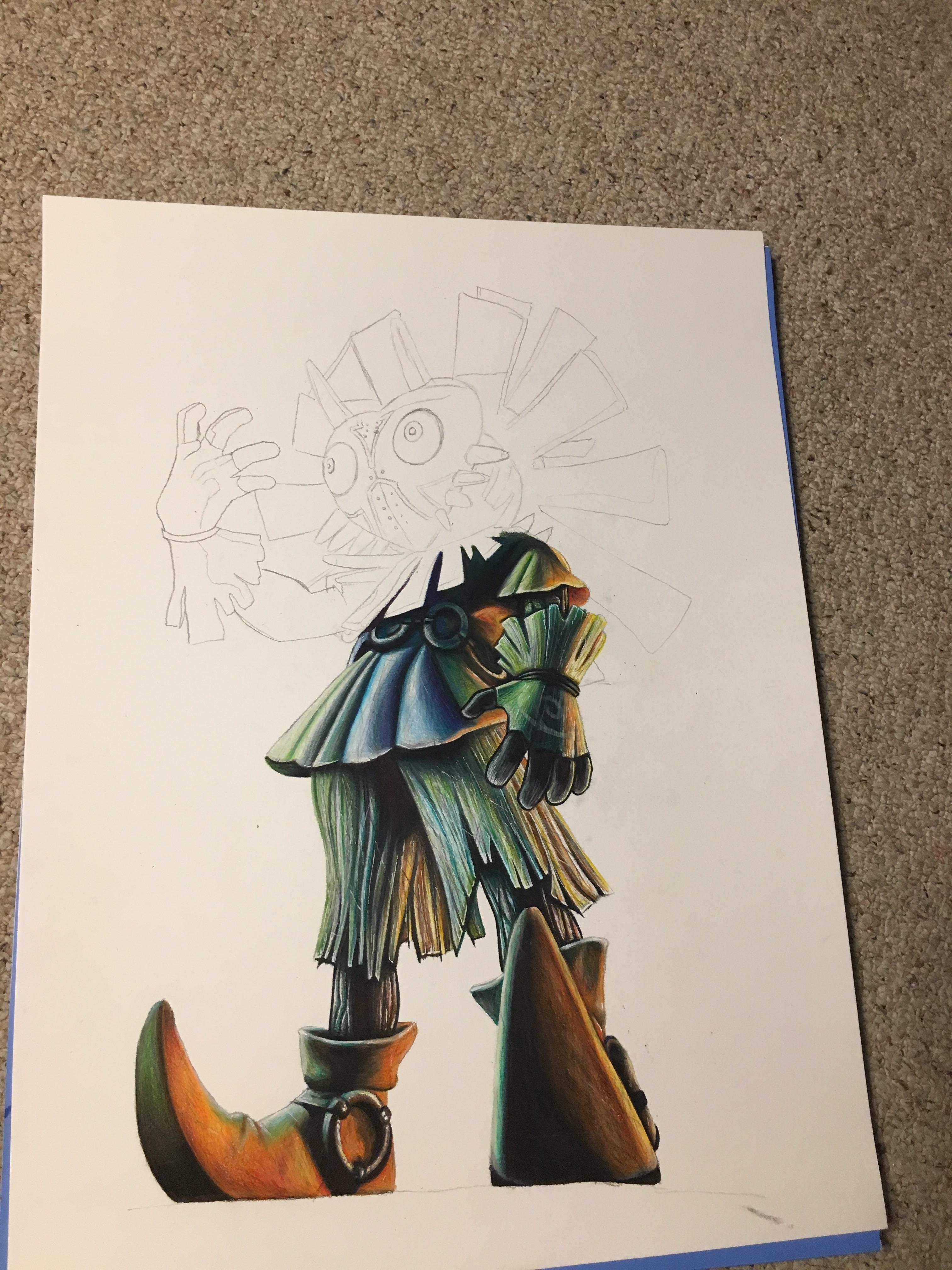 3024x4032 skull kid colored pencil drawing wip gaming - Skull Kid Drawing