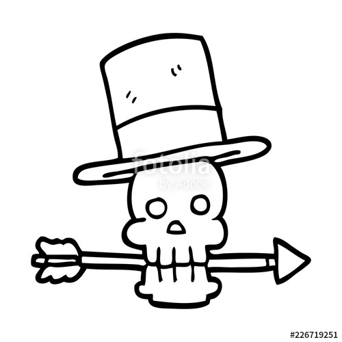 500x500 Line Drawing Cartoon Skull With Top Hat And Arrow Stock Image - Skull Line Drawing