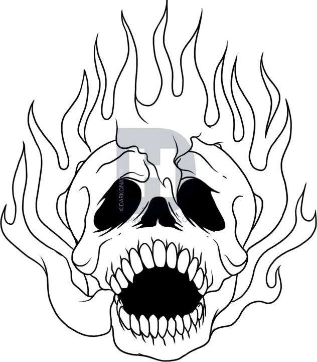 632x720 How To Draw A Skull On Fire, Step - Skull On Fire Drawing