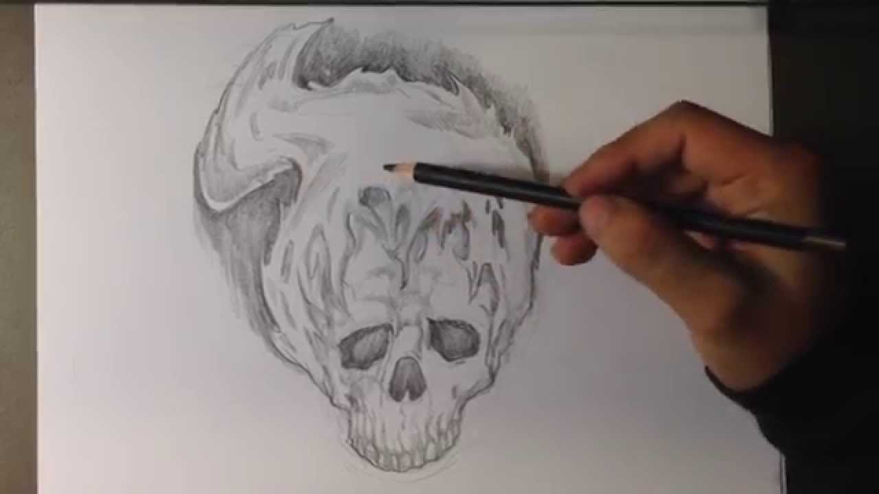 1280x720 How To Draw A Skull Fire Tattoo - Skull On Fire Drawing
