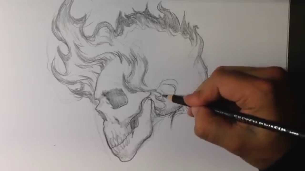 1280x720 How To Draw A Skull With Fire Hair Tattoo - Skull On Fire Drawing