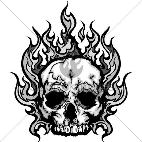 500x500 flaming skull graphic vector image gl stock images - Skull On Fire Drawing