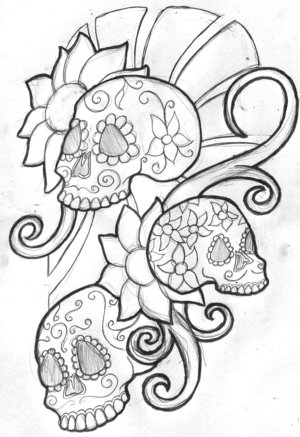300x437 Mexican Sugar Skull Tattoo Outline Drawing Sketches - Skull Outline Drawing