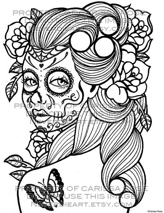 570x738 Drawing Outlines Sugar Skull For Free Download - Skull Outline Drawing