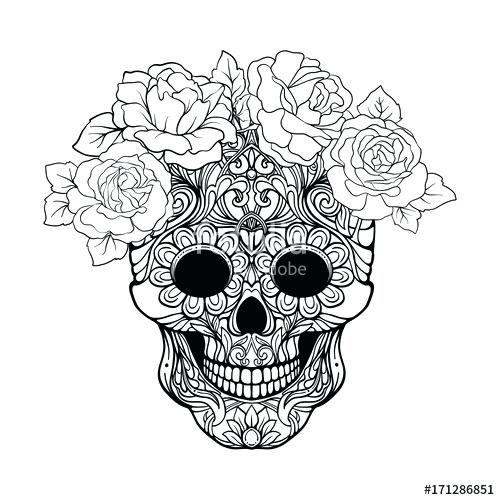 500x500 sugar skull drawing template pretty day dead sugar skull outline - Skull Outline Drawing
