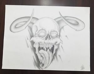 300x236 X Demon Skull With Horns Pencil Sketch Tattoo Design - Skull Pencil Drawing