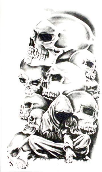 359x606 Yeeech Temporary Tattoo Paper Pile Skull Black - Skull Pile Drawing