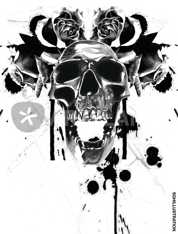 608x800 Skull Rose Drawing Art Prints And Posters - Skull Rose Drawing