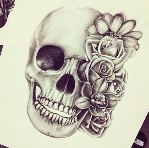 500x499 Skull Roses Tattoo I Want On We Heart It - Skull Rose Drawing