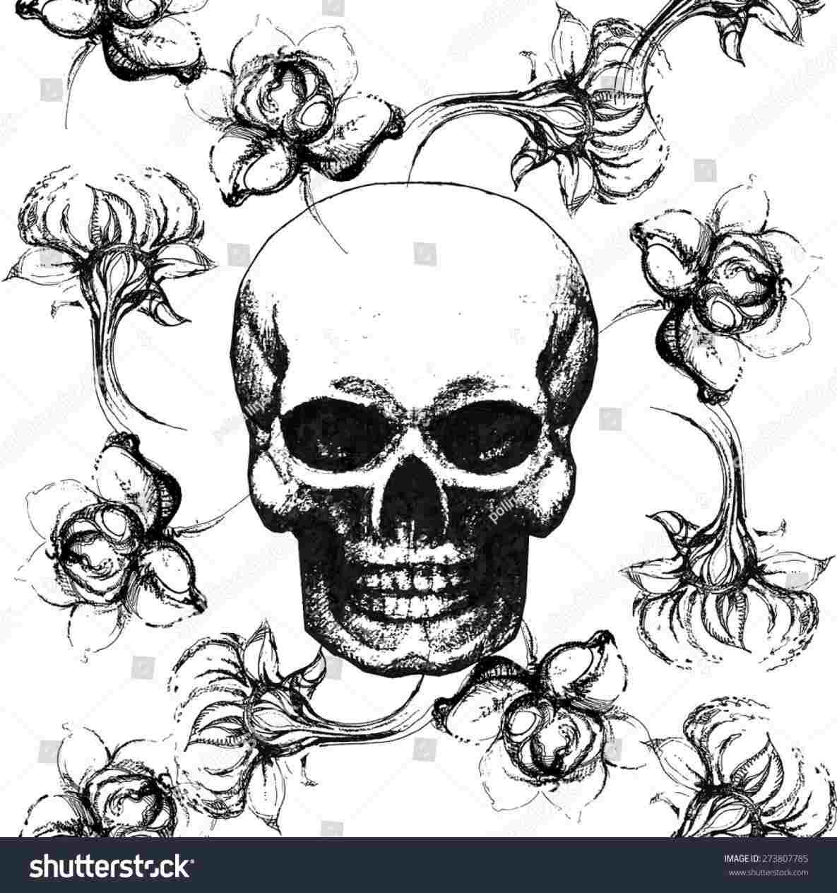 1185x1264 Clip Art Rhclipartlibrarycom Skull Flowers Roses Drawing - Skull Rose Drawing