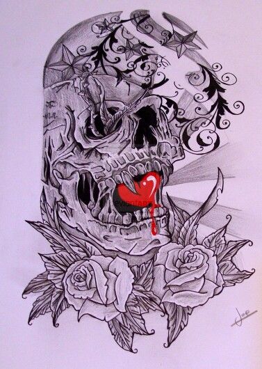 377x530 skull and roses sleeve tattoo flash half sleeve - Skull Sleeve Drawings