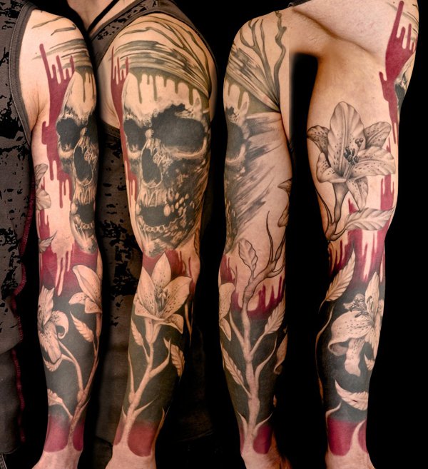 600x657 cool sleeve tattoo designs art and design - Skull Sleeve Drawings