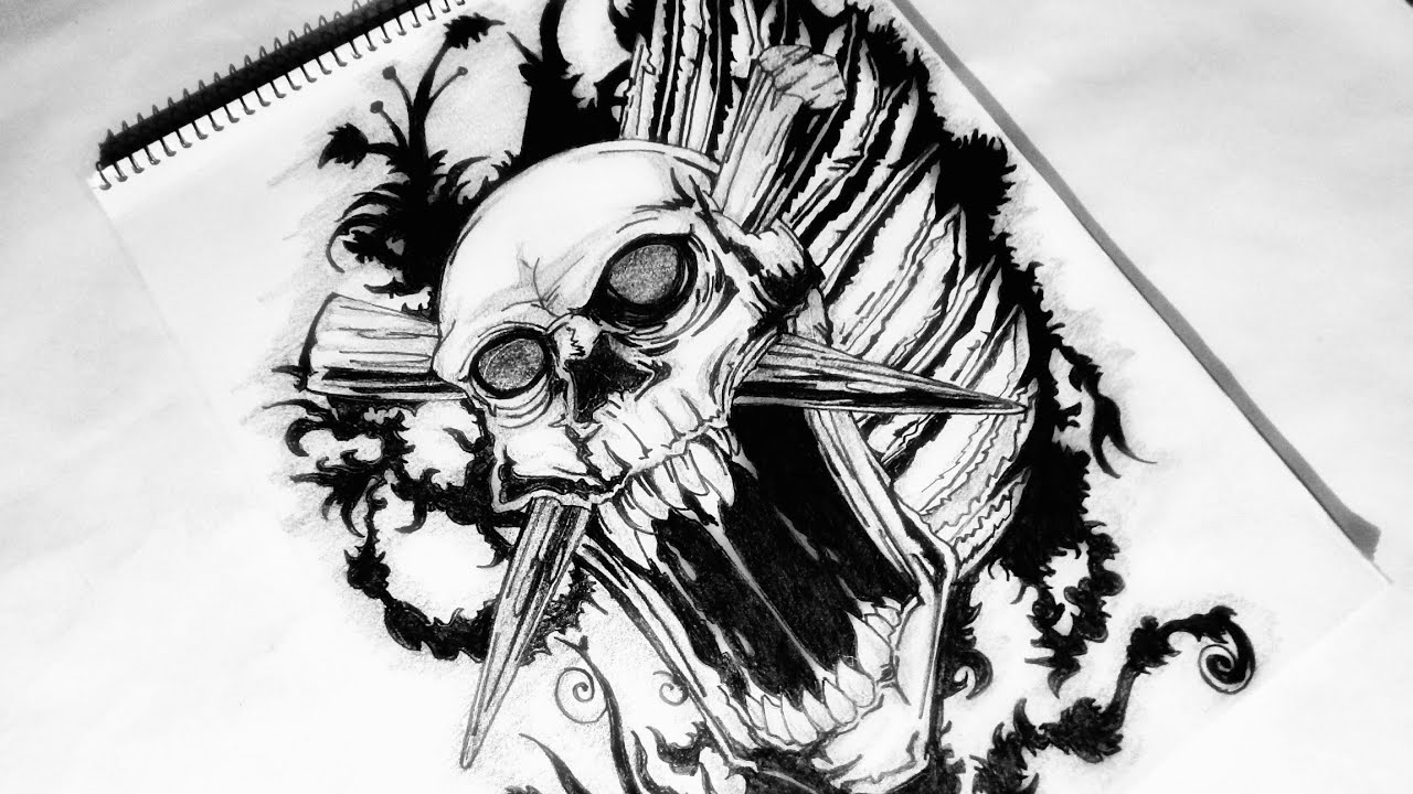 1280x720 How To Draw A Custom Tribal Skull Tattoo Design - Skull Tattoo Drawings