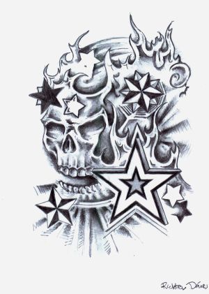 300x421 Skull And Star Tattoos Ideas With Meanings - Skull Tattoo Drawings