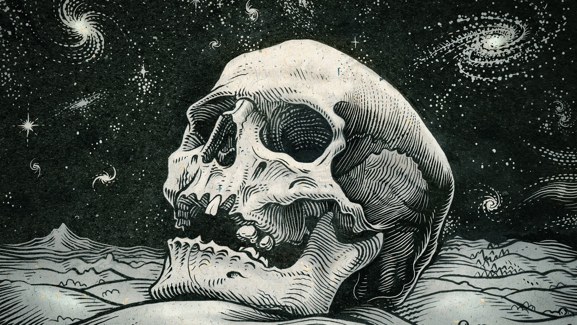 1920x1080 Wallpaper Drawing, Illustration, Digital Art, Space, Artwork - Skull Teeth Drawing