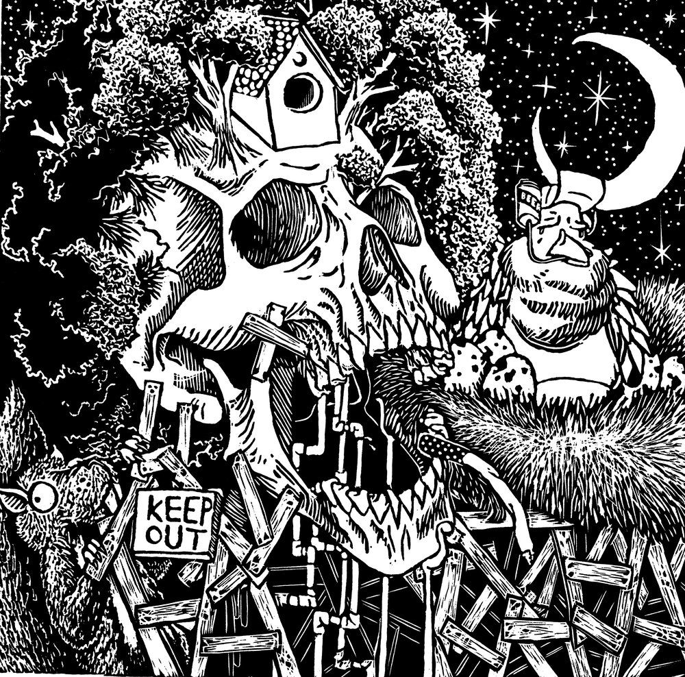 1000x988 skull tree prints joe regan - Skull Tree Drawing