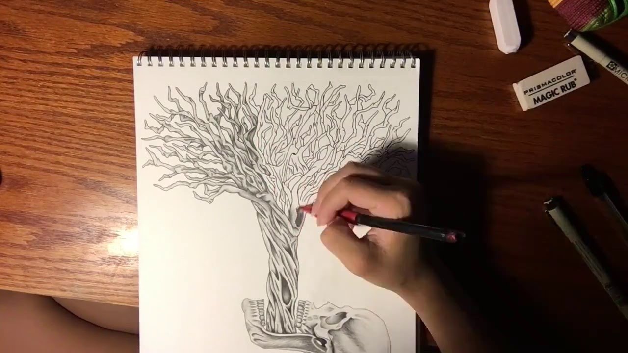 1280x720 Skull And Bone Tree Drawing - Skull Tree Drawing