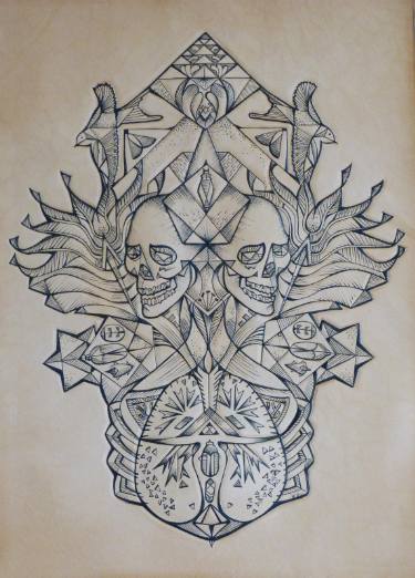 375x522 skull with lungs and flowers drawing - Skull Tree Drawing