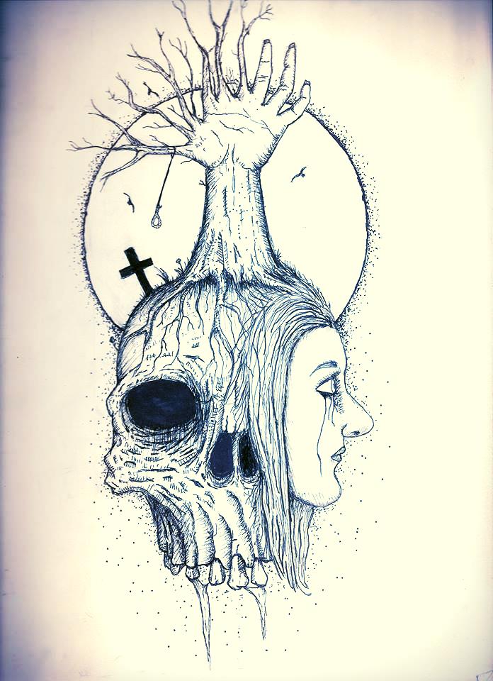 696x960 tree of life a pen and ink drawing wip - Skull Tree Drawing