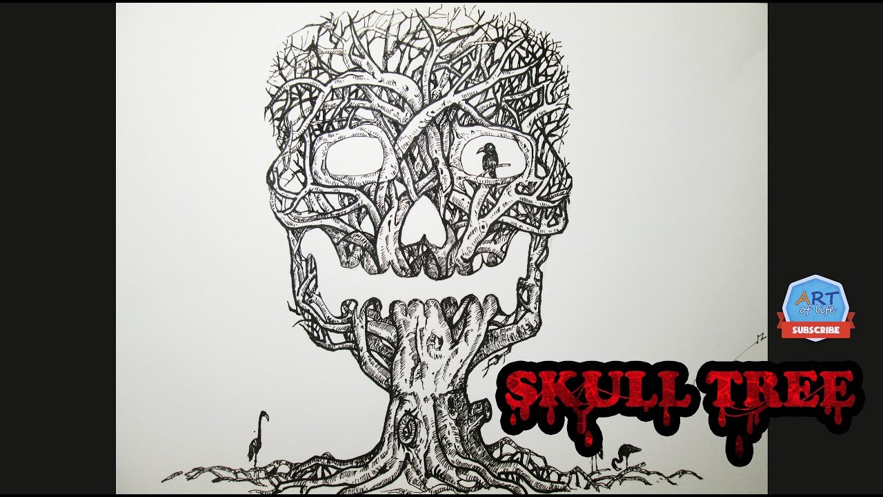 1280x720 How To Draw A Skull Tree Art Of Life - Skull Tree Drawing