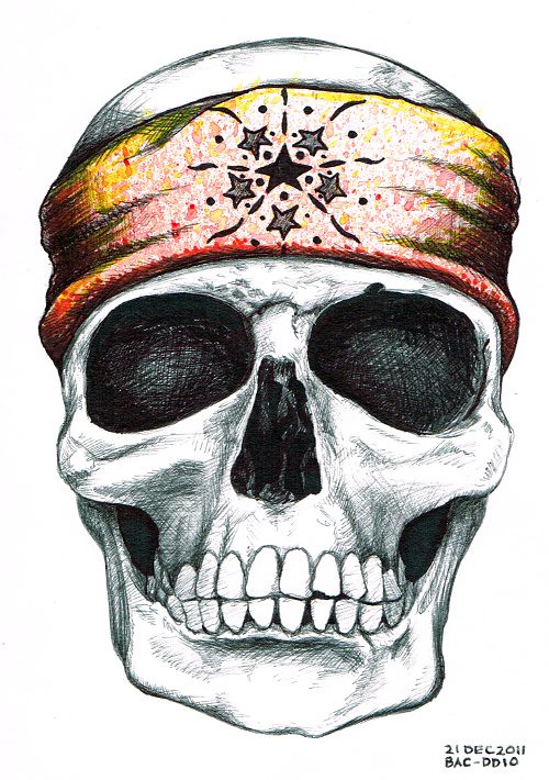 500x710 Bryan Collins Daily Drawing - Skull With Bandana Drawing