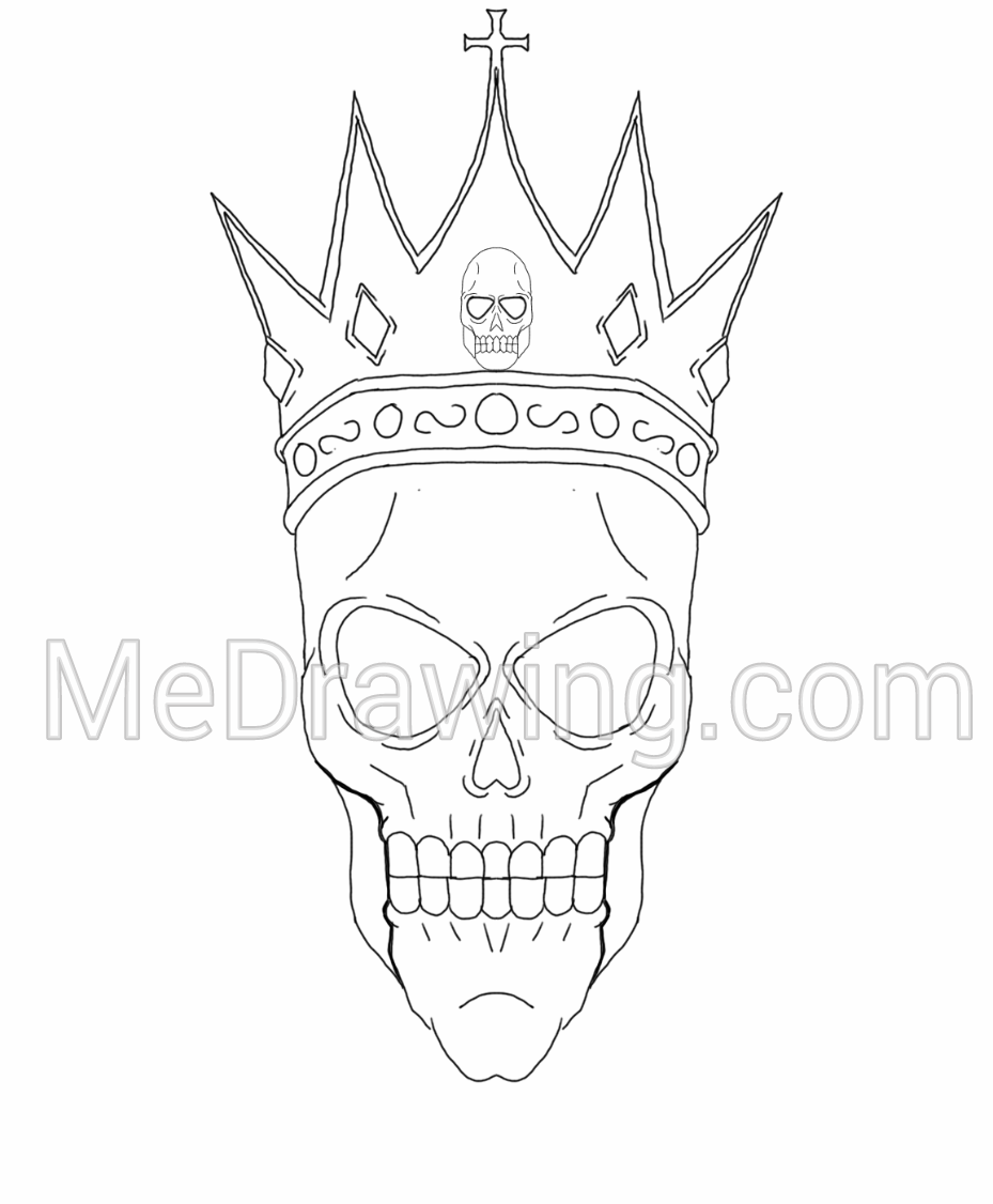 929x1126 Skull Crown Inked Drawing - Skull With Crown Drawing