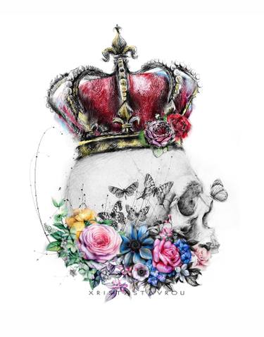 375x478 Skull With Crown Drawings For Sale Saatchi Art - Skull With Crown Drawing