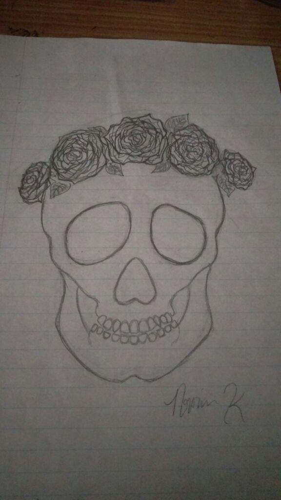 576x1024 Skull With Flower Crown Drawing - Skull With Crown Drawing