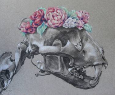 375x309 Cheetah Skull With Peony Crown Drawing - Skull With Crown Drawing