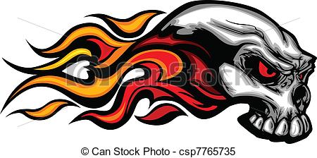 450x224 Cool Flaming Skull Clip Free Stock - Skull With Flames Drawing
