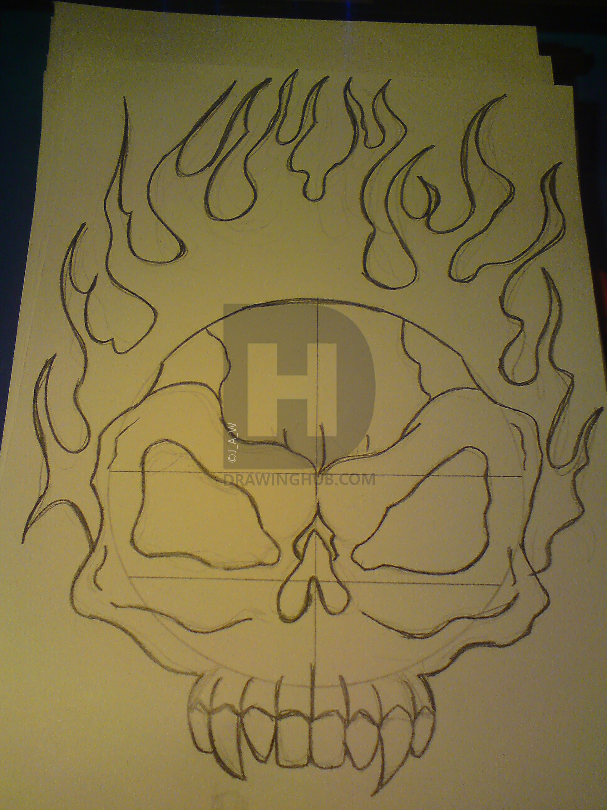 1944x2592 How To Draw Skull With Flames, Step - Skull With Flames Drawing