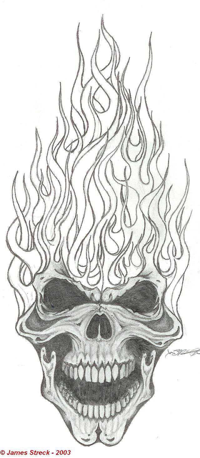 Skull With Flames Drawing at PaintingValley.com | Explore collection of ...