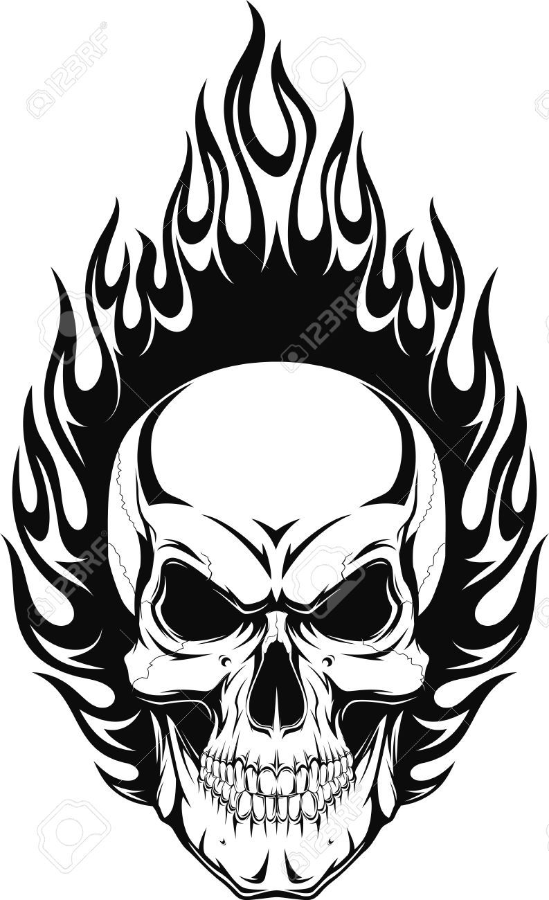 793x1300 Vector Illustration Of A Human Skull With Flames In Skulls - Skull With Flames Drawing