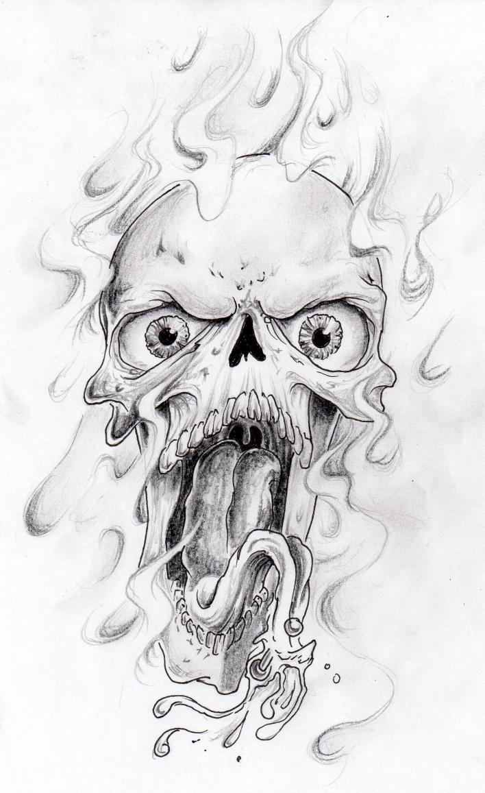 Skull With Flames Drawing at PaintingValley.com | Explore collection of ...