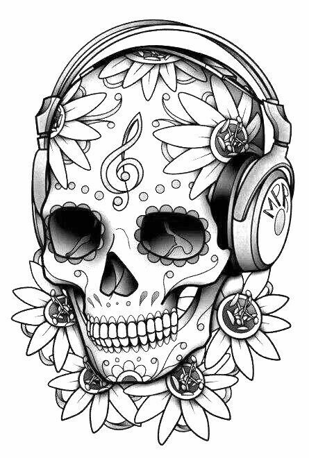 445x660 Bkwoodsgrl Personal Favs Skull Coloring - Skull With Headphones Drawing