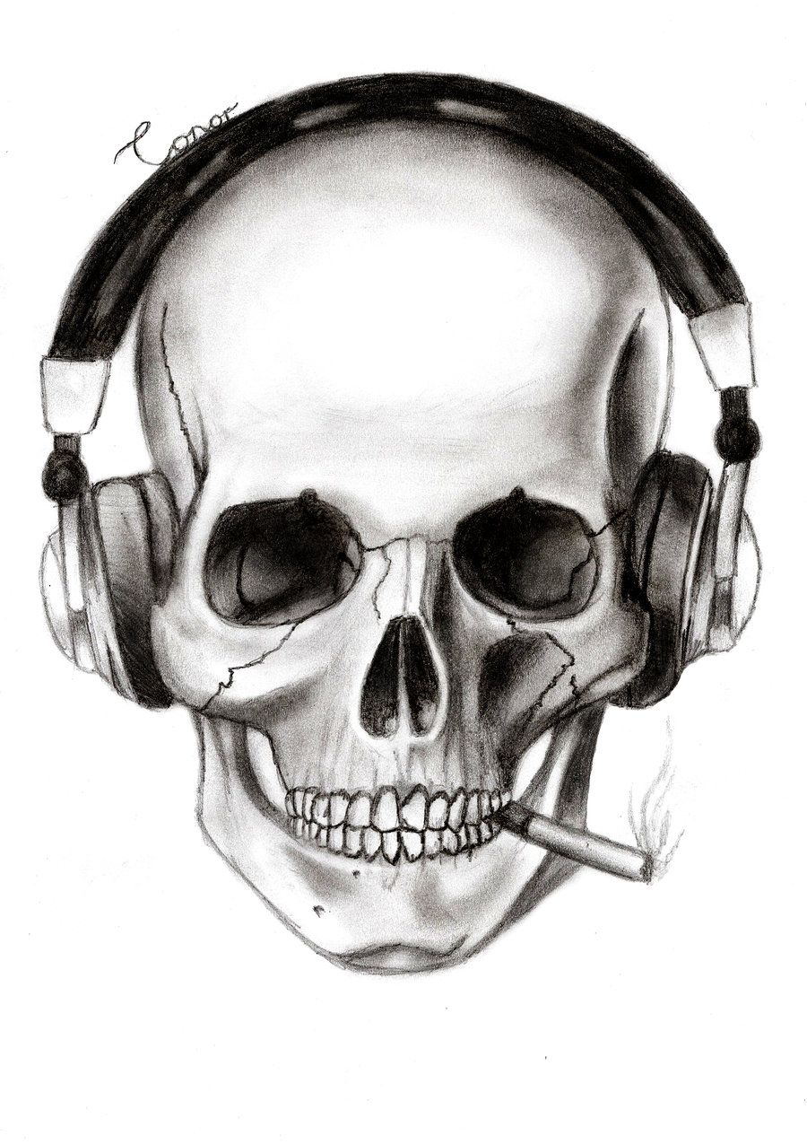 900x1275 Skull Drawings Skull And Headphones - Skull With Headphones Drawing