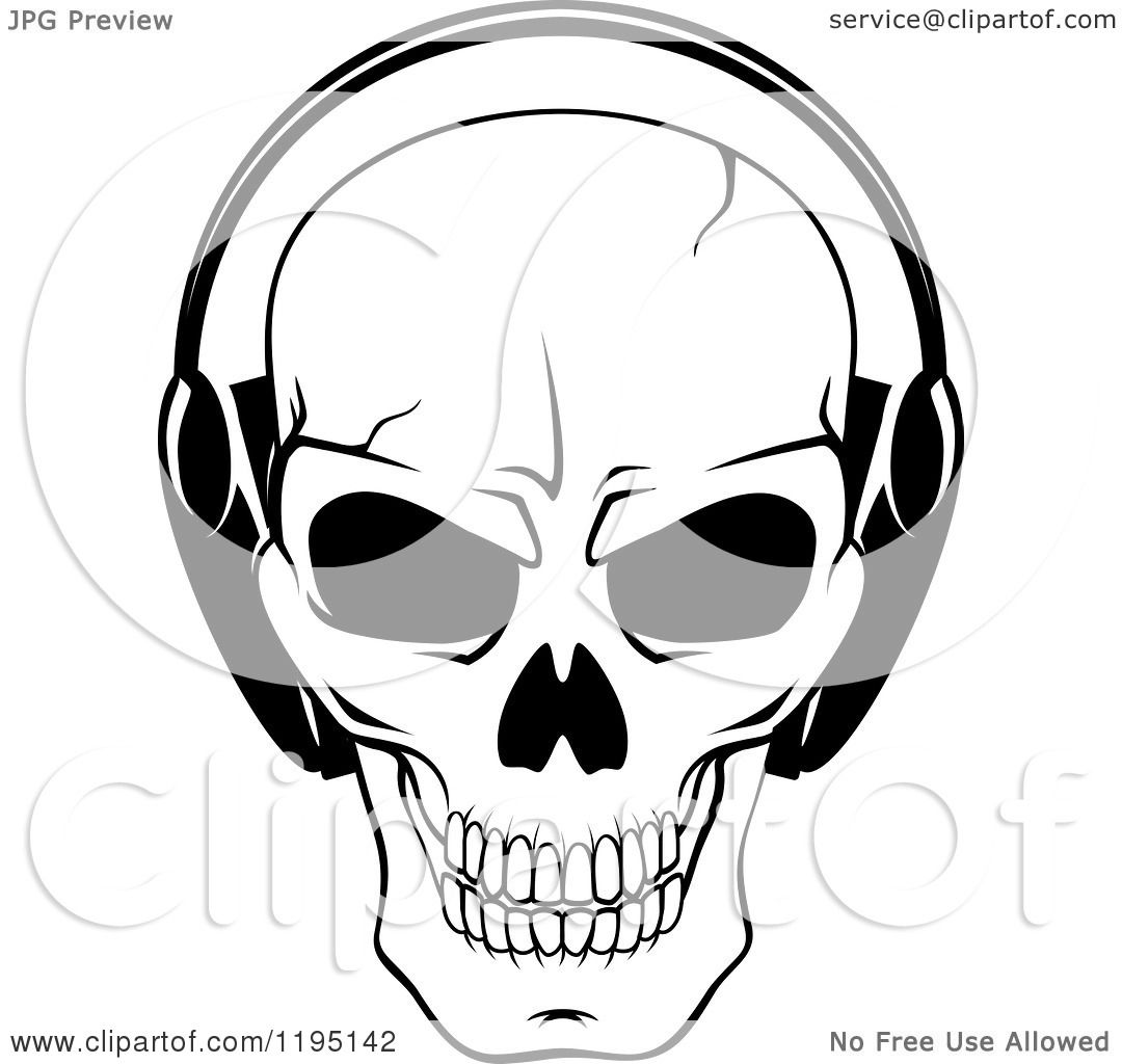 1080x1024 Skull With Headphones Clipart Great Free Clipart, Silhouette - Skull With Headphones Drawing