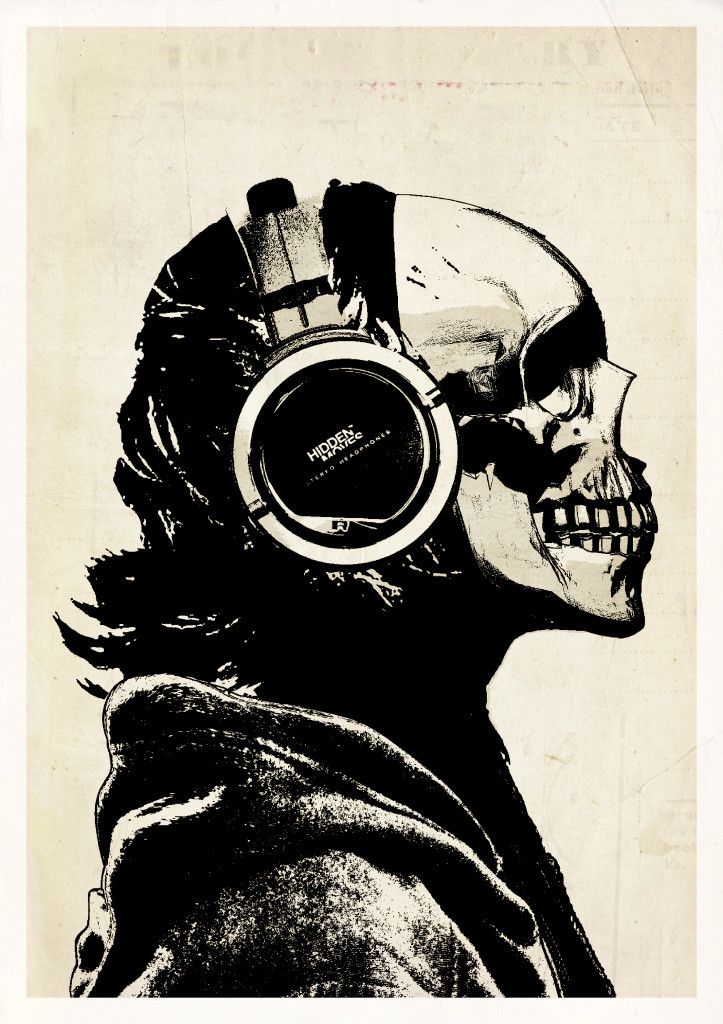 723x1024 Skull And Headphones Rhys Owens - Skull With Headphones Drawing