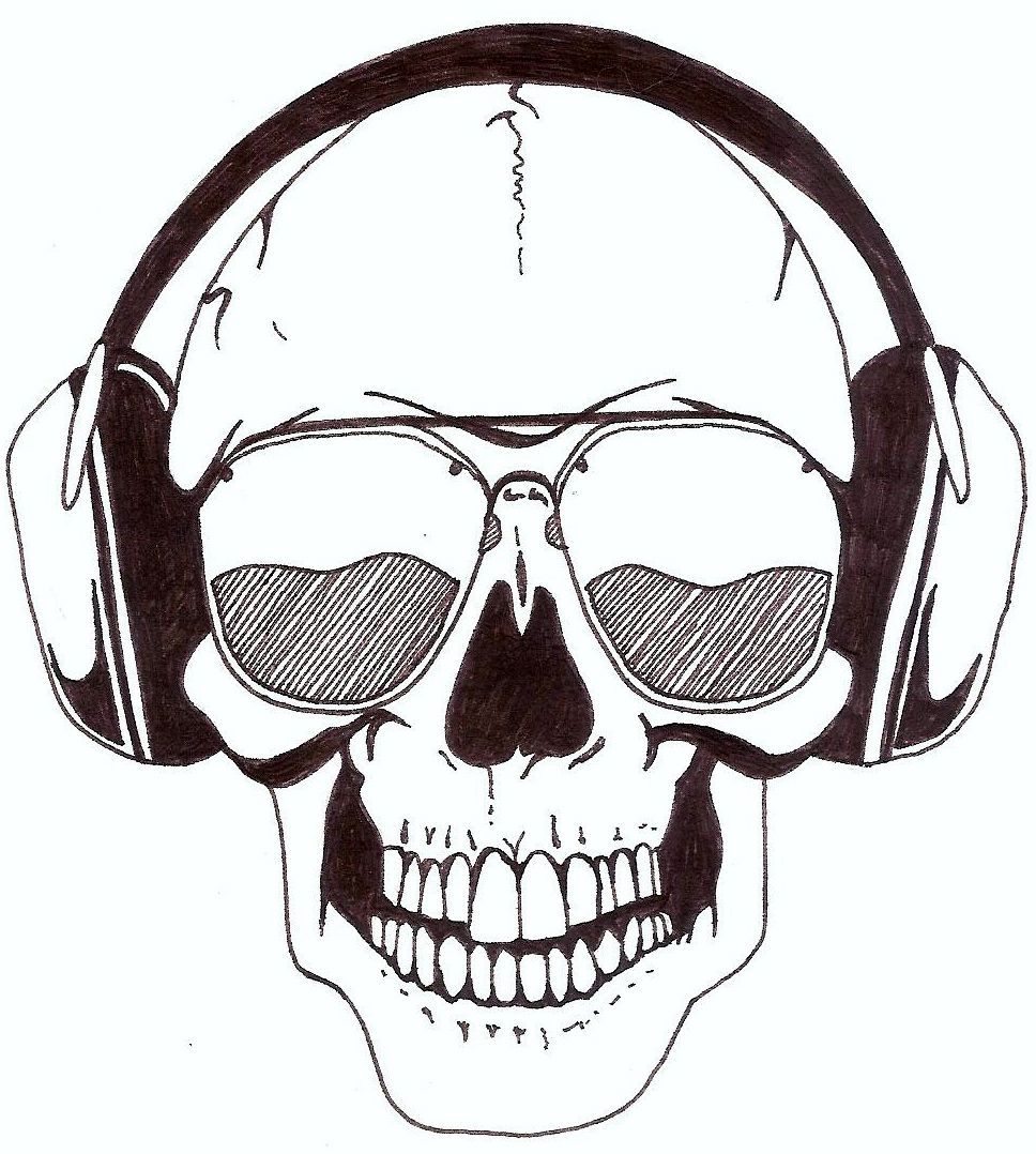 968x1078 Skull With Headphones, Charlotte Jane Rumsey Art! Skull - Skull With Headphones Drawing