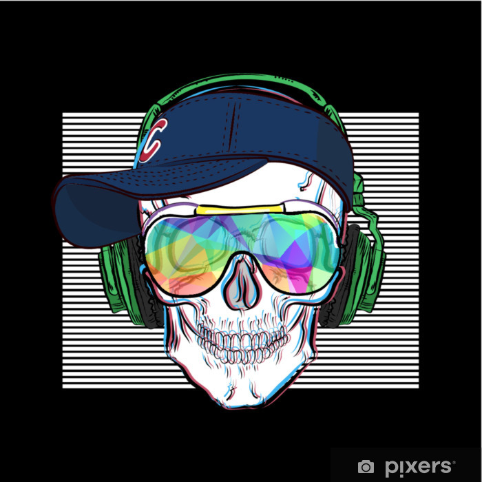 700x700 Stiff Drawing For Printing On A T Shirt Skull In Headphones - Skull With Headphones Drawing