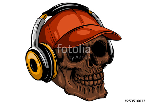 500x354 Skull With Headphones Listening To Music Drawing Stock Image - Skull With Headphones Drawing