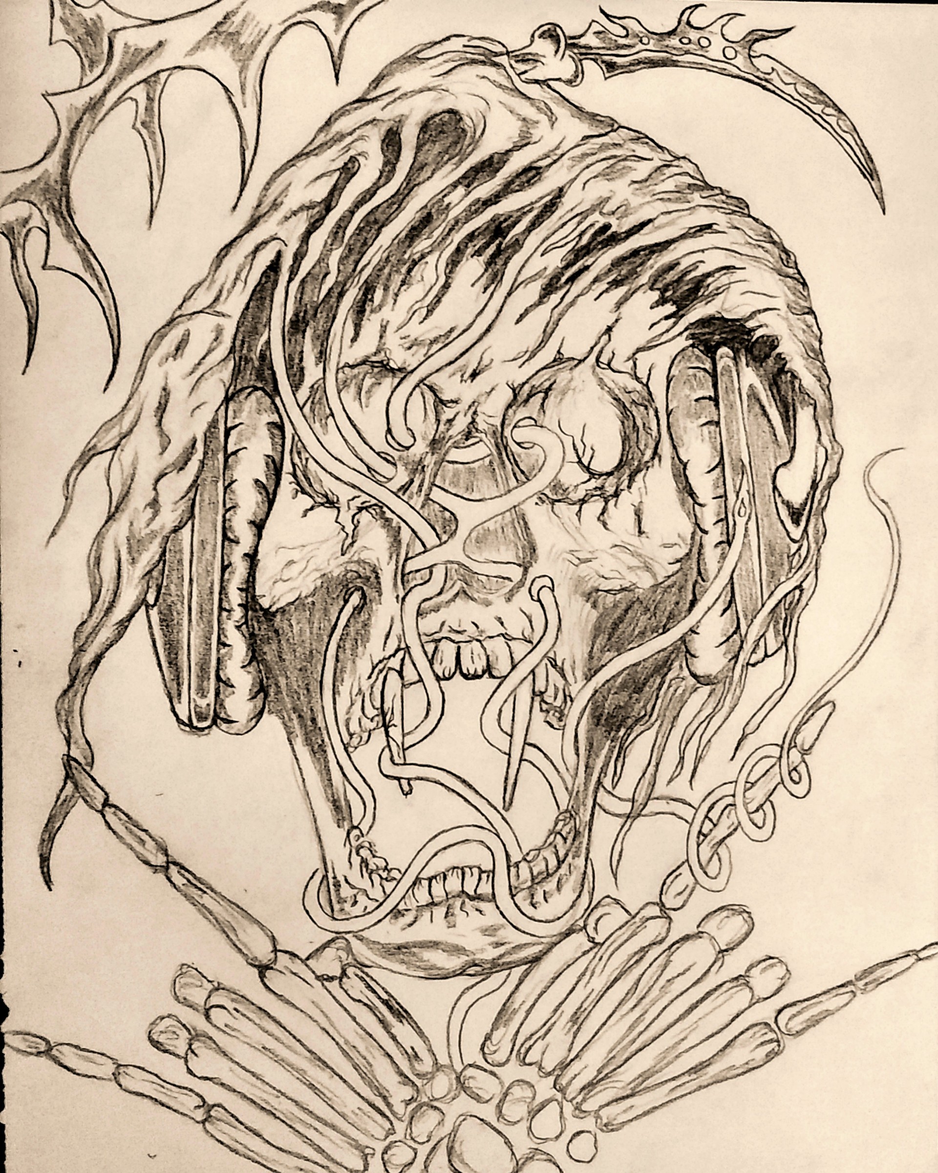 1920x2400 Zurcraft Art - Skull With Headphones Drawing