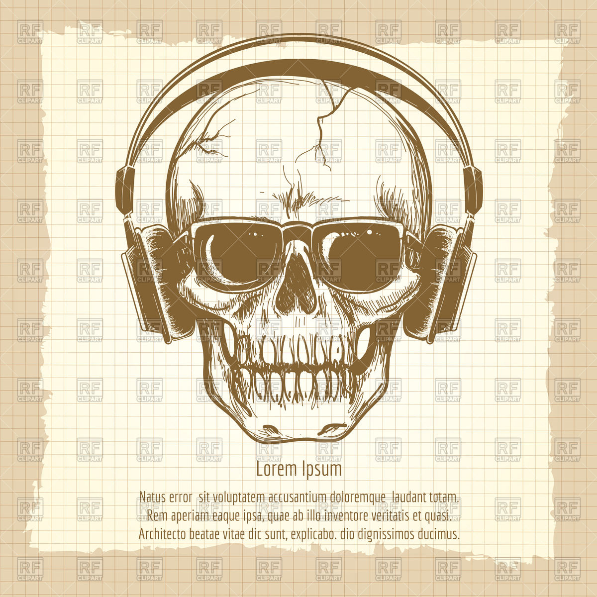 1200x1200 Drawing Skull Sketch With Headphones Vintage Style Vector Image - Skull With Headphones Drawing