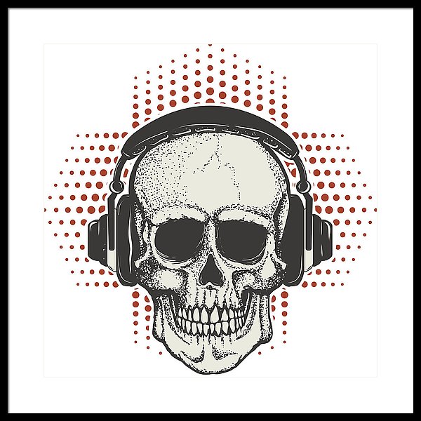 600x600 Hand Drawn Human Skull In Headphones Design Element For Framed - Skull With Headphones Drawing