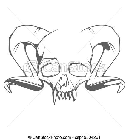 432x470 human skull with horns and sharp teeth - Skull With Horns Drawing