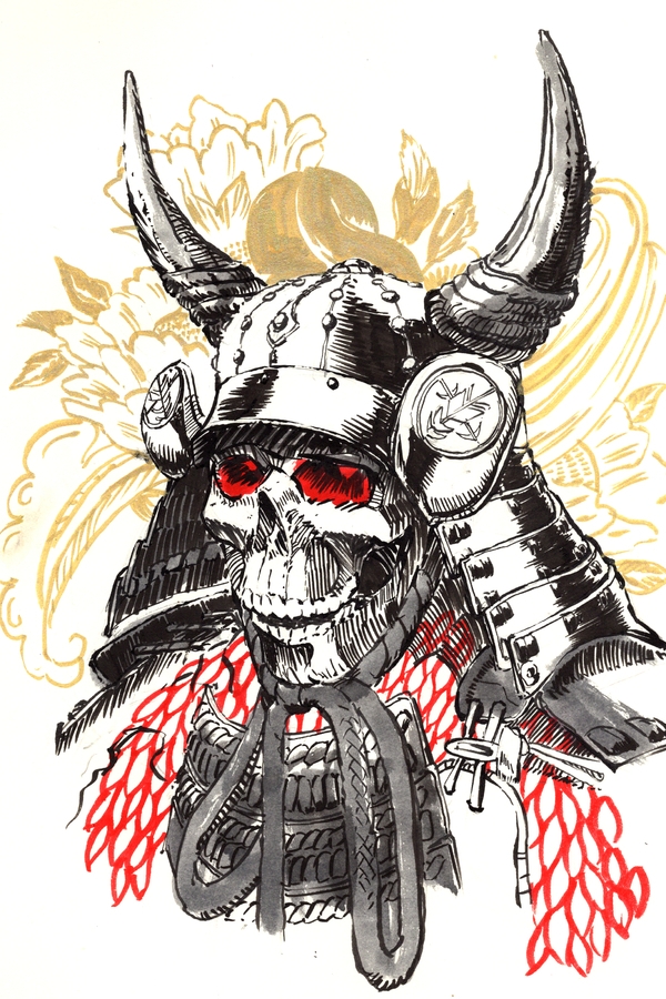 600x900 samurai skull horns matt heath prints, photographs art - Skull With Horns Drawing